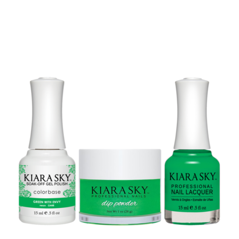 KIARA SKY 3in1 (Dipping Powder + Gel Polish + Nail Lacquer) - DGL 448, Green-With-Envy